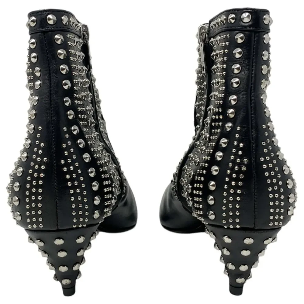 Saint Laurent Cat 50 Studded Black Leather Western Moto Ankle Booties EU 38.5